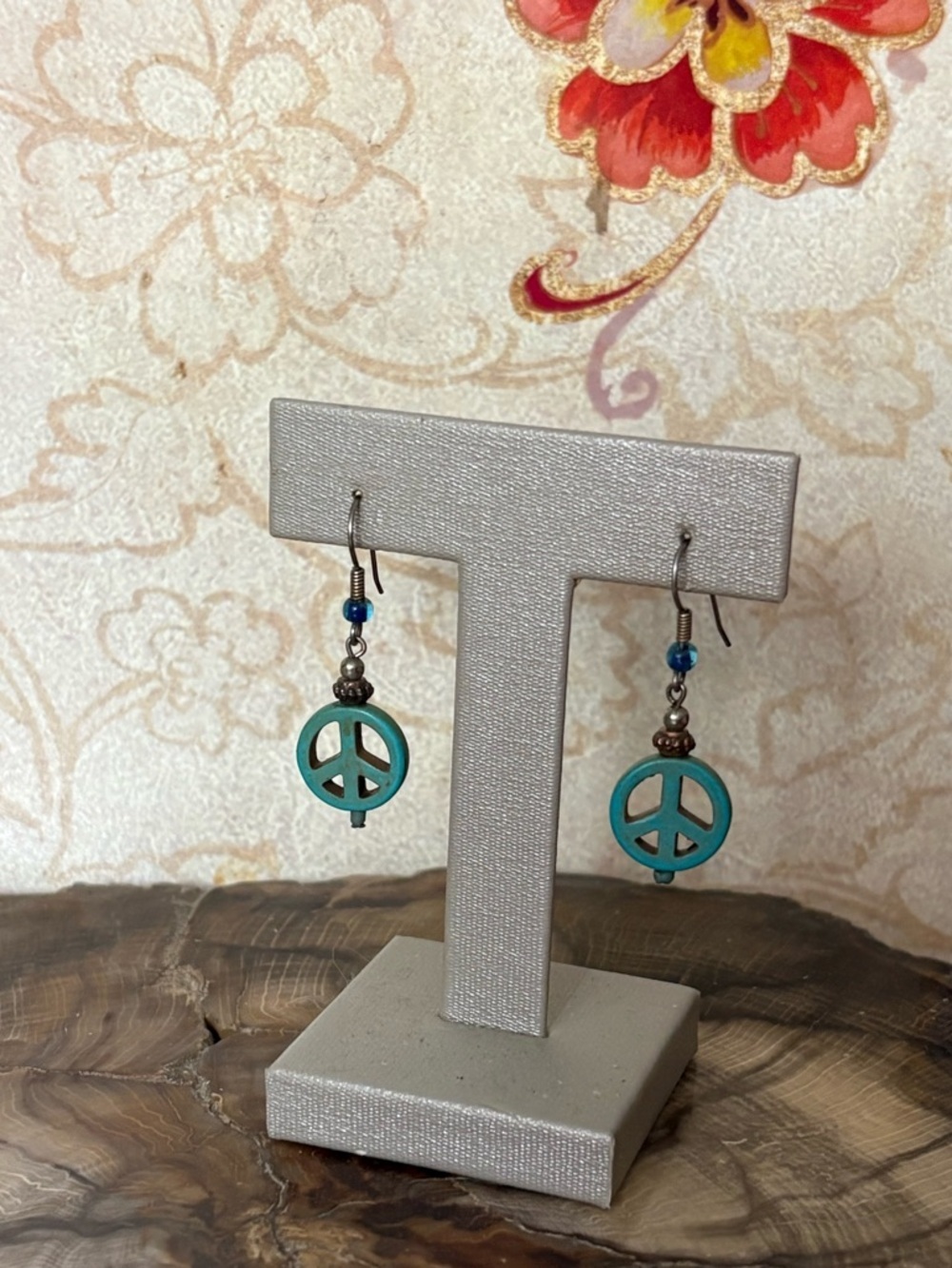 Turquoise Clay Beaded Peace Sign Earrings